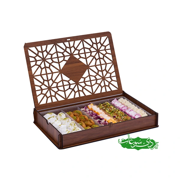 makhloot-moshabak-850g شیرینی مخلوط طرح چوبی مشبک سنتی یزد